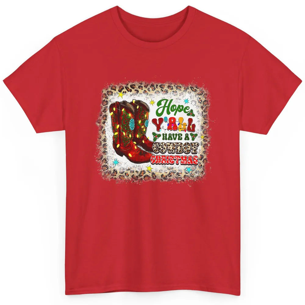 Merry Christmas Cowboy Boots Leopard Xmas Lights Western Classic Unisex T-Shirt