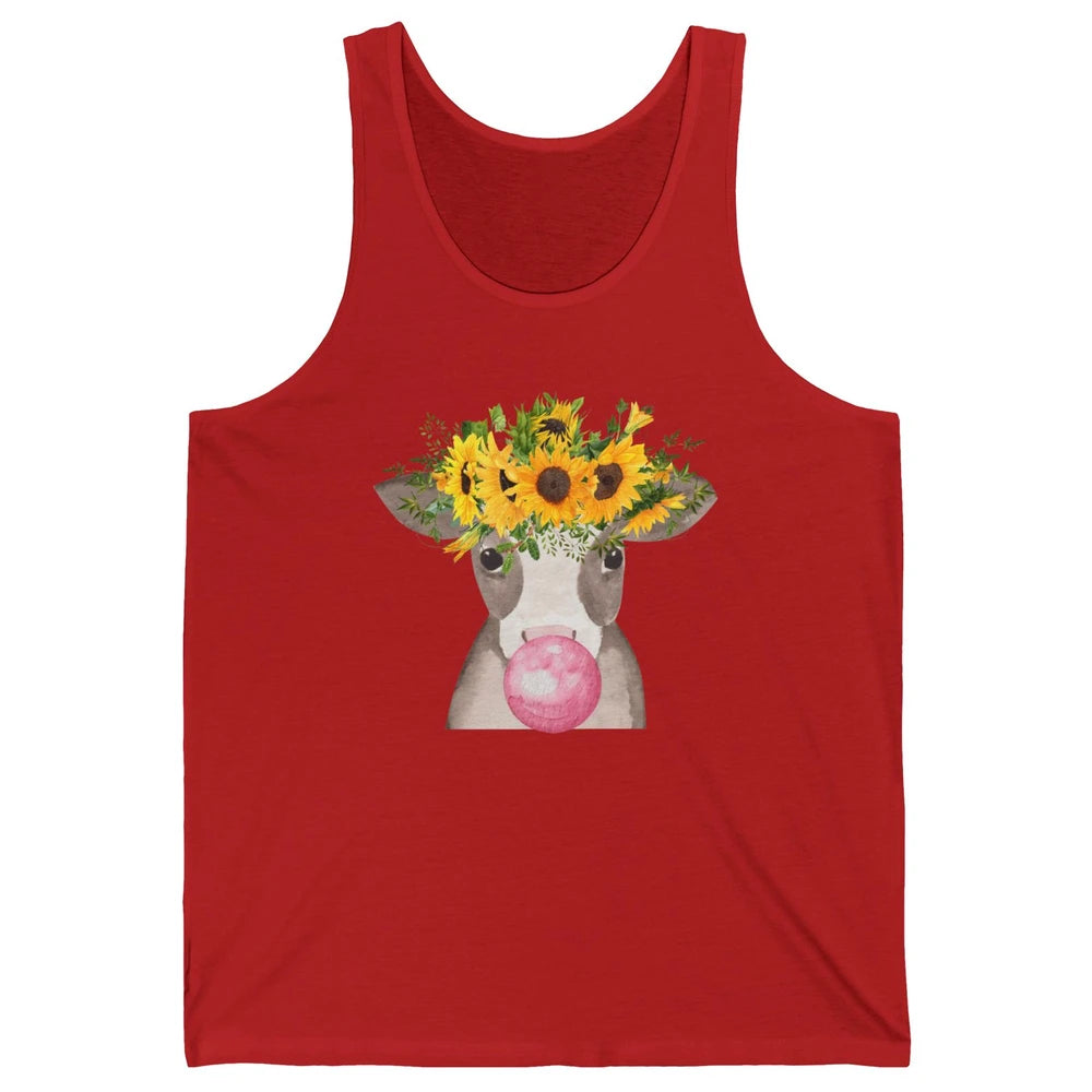 Sunflower Cow Bubble Gum Not In The Mood Western Farm Animal Unisex Jersey Tank