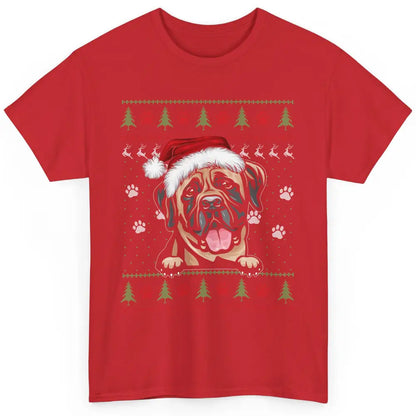 Merry Christmas Cute Santa Hat English Mastiff Dog Ugly Xmas Classic Unisex T-Shirt