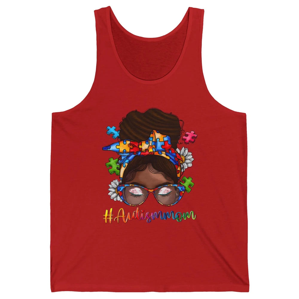 Autism Afro Mom Curly Hair American African Autism Awareness Unisex Jersey Tank