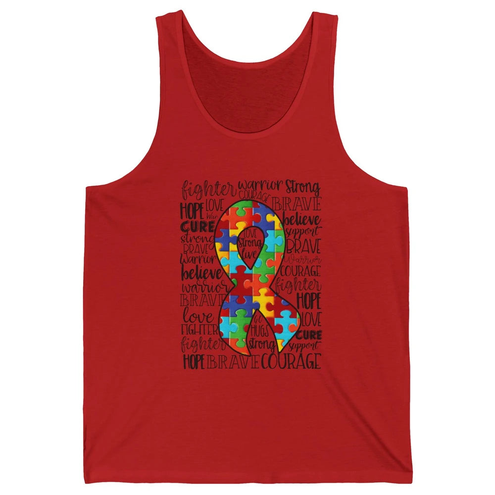 Autism Awareness Puzzles Ribbon Strong Brave Autism Support Unisex Jersey Tank