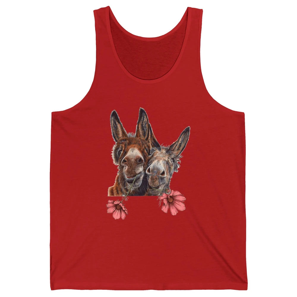 Wildflower Donkey Couple Retro Farm Animal Life Funny Donkey Unisex Jersey Tank