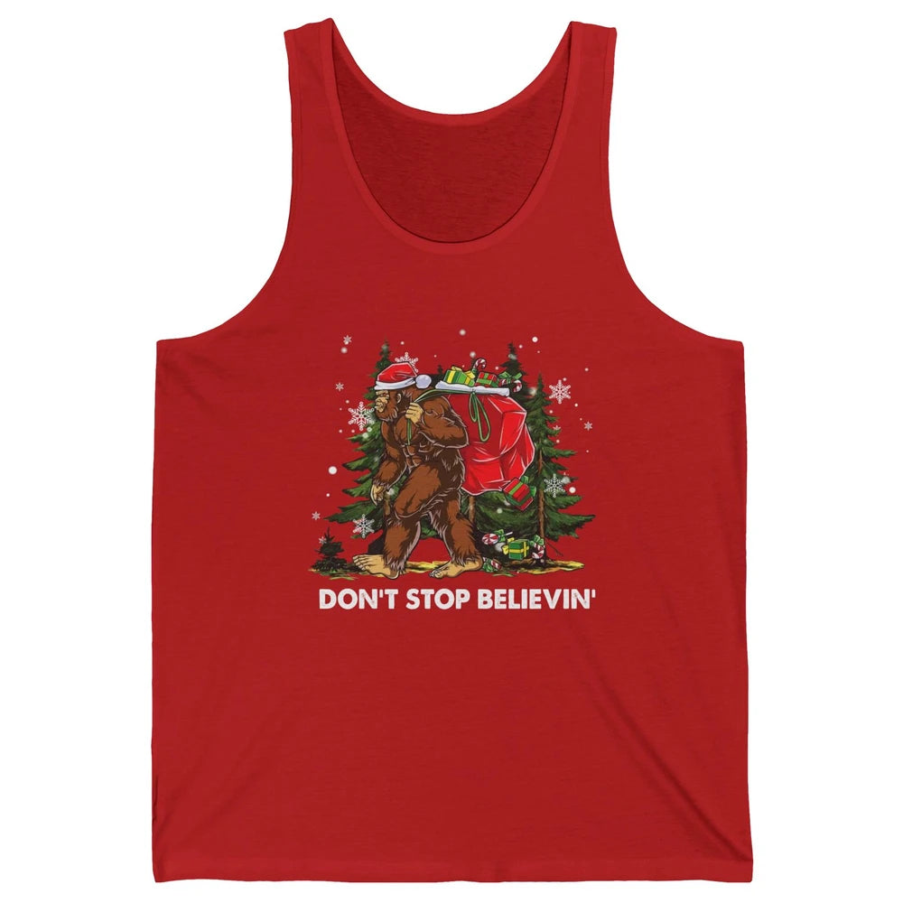 Funny Santa Bigfoot Don’t Stop Believing Christmas Tree Gift Unisex Jersey Tank