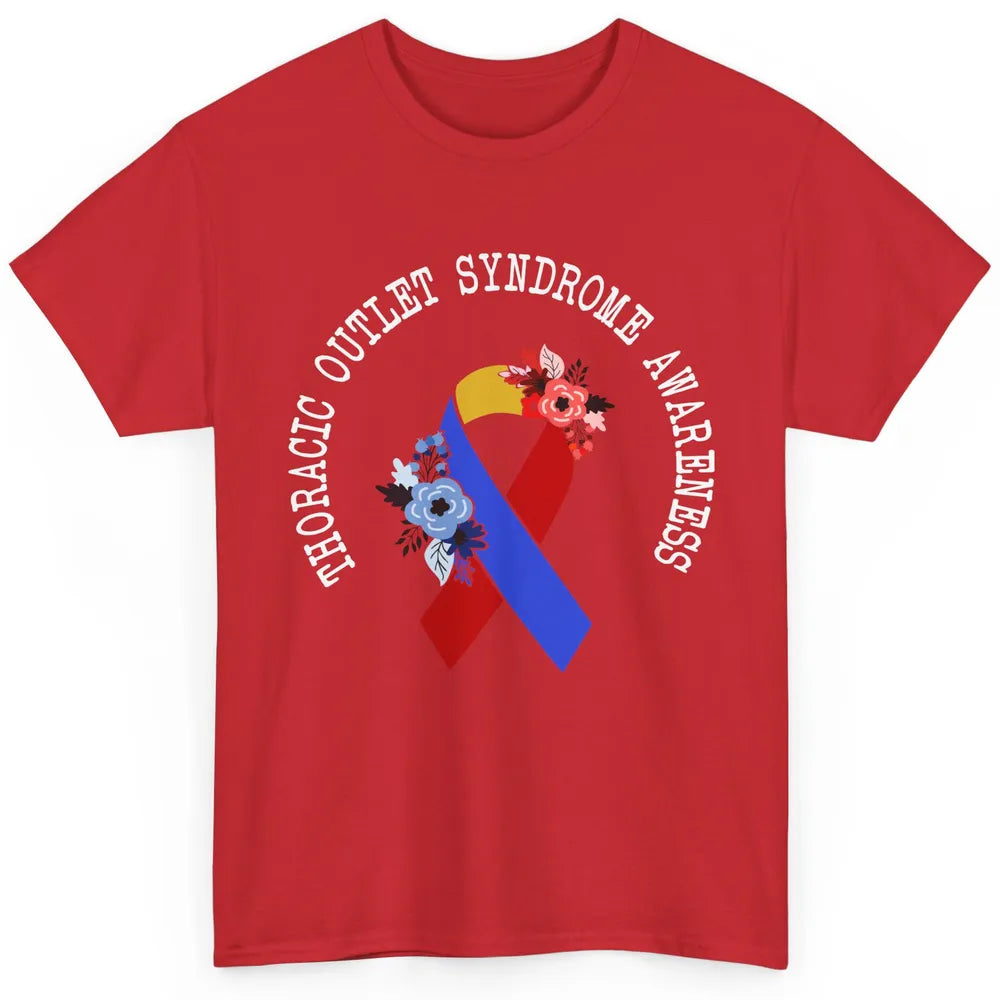 Thoracic Outlet Syndrome Awareness Floral Blue Red Ribbon Classic Unisex T-Shirt