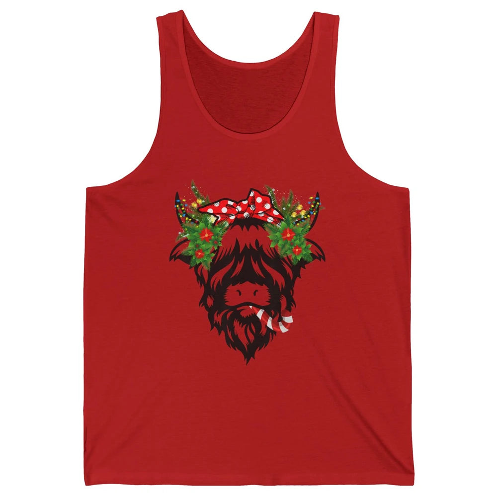 Highland Cow Funny Christmas Tree Xmas Farming Farm Animal Unisex Jersey Tank