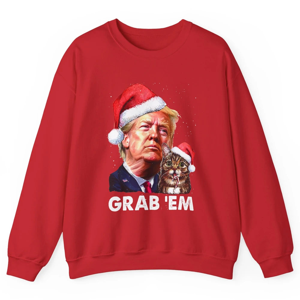 Funny Trump Cat Santa Grab' Em Trump Lovers Christmas Unisex Crewneck Sweatshirt