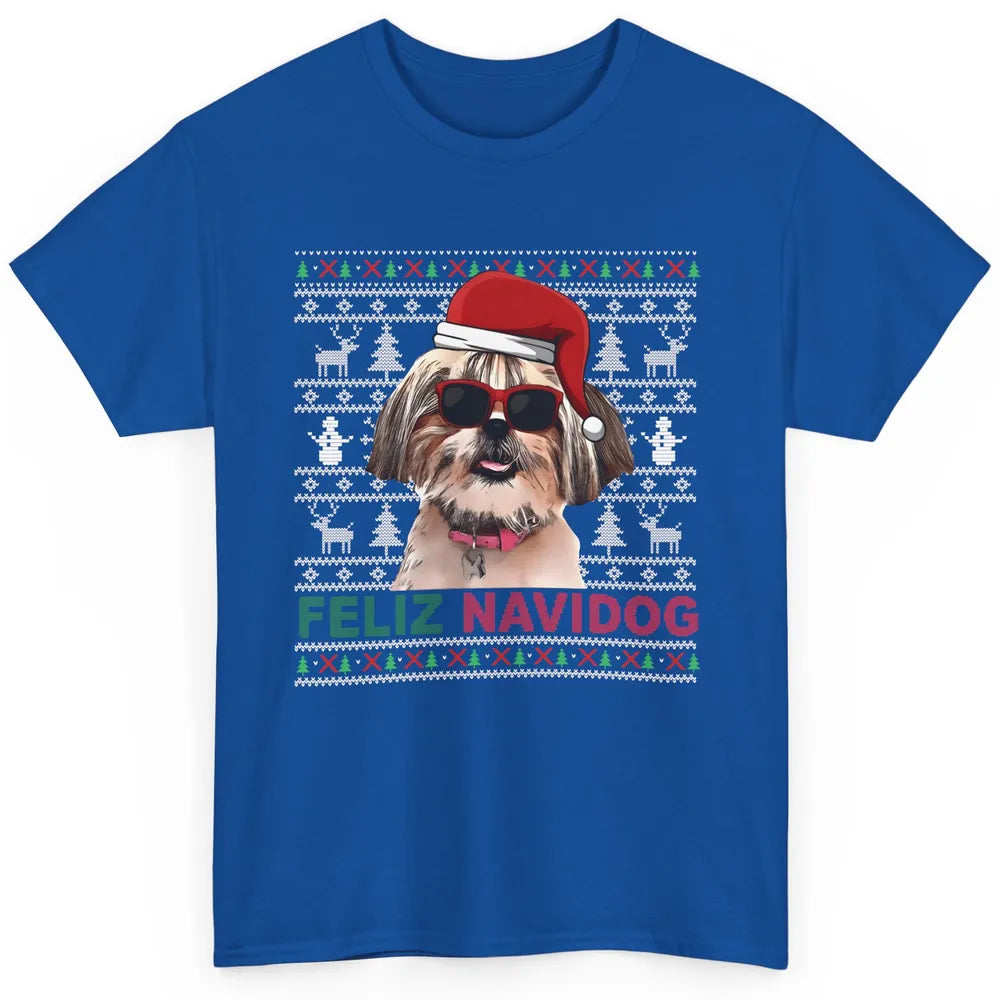 Funny Santa Shih Tzu Dog Feliz Navidog Christmas Tree Ugly Classic Unisex T-Shirt