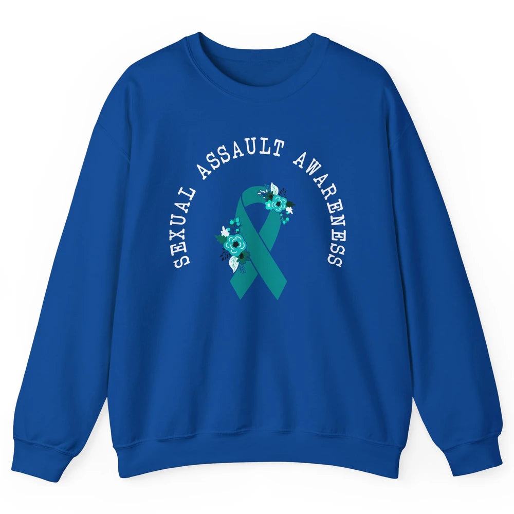 Sexual Assault Awareness Floral Teal Ribbon Awareness Gift Unisex Crewneck Sweatshirt