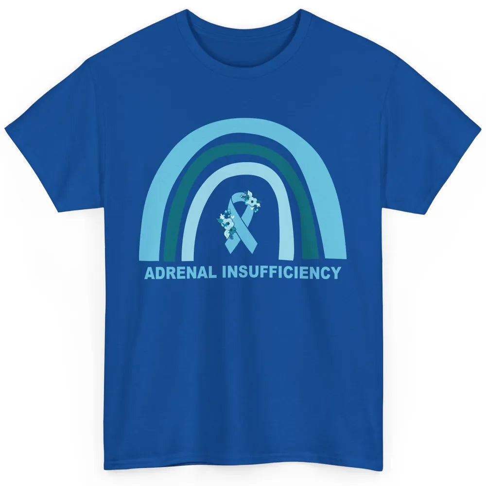 Adrenal Insufficiency Awareness Floral Blue Ribbon Rainbow Classic Unisex T-Shirt