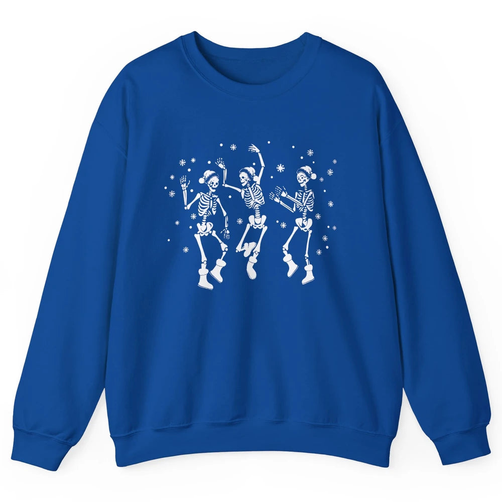 Funny Skeleton Christmas Dancing Snowflakes Santa Skeleton Unisex Crewneck Sweatshirt