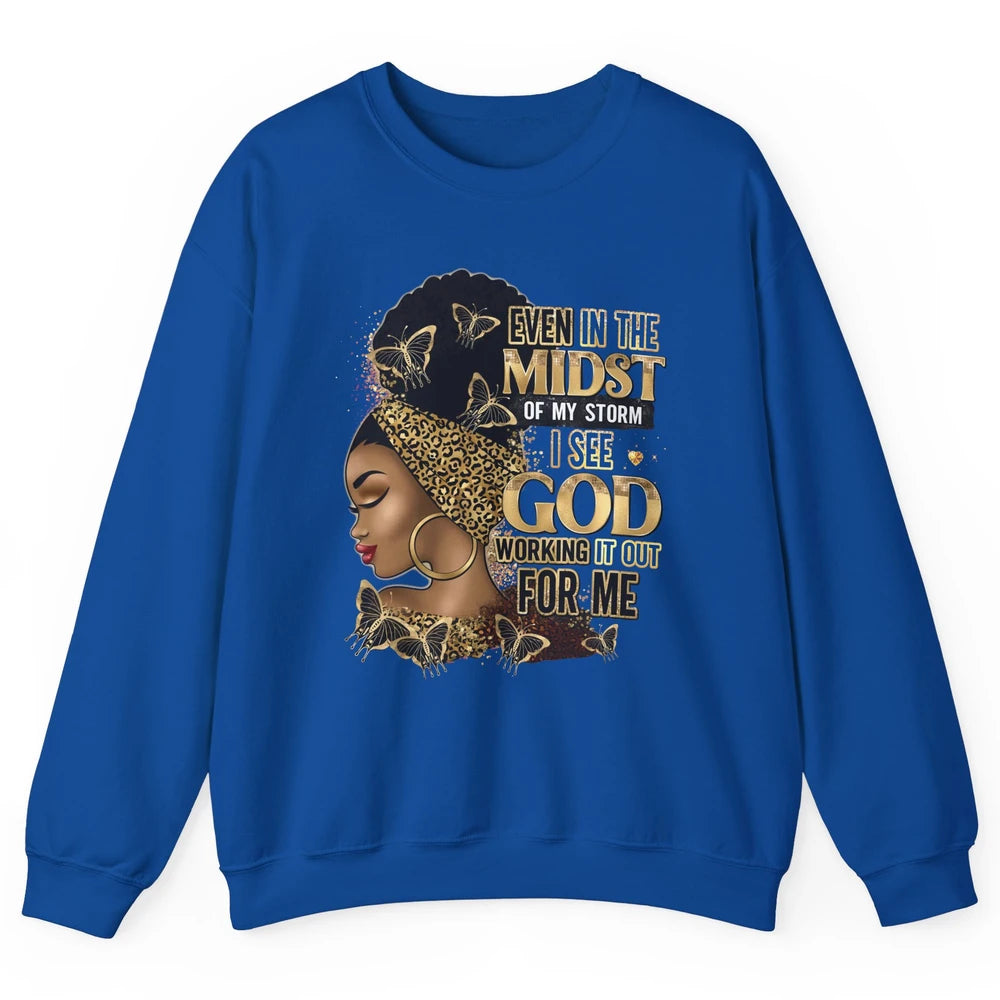 Black Girl In The Midst Of Storm Afro Woman Christian Belief Unisex Crewneck Sweatshirt