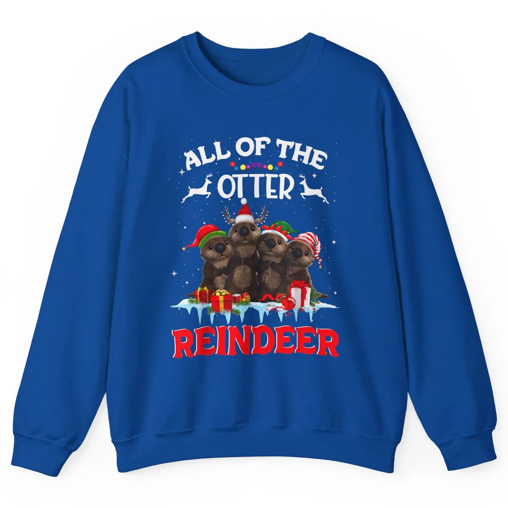 Merry Christmas All Of Otter Reindeer Funny Xmas Santa Hat Unisex Crewneck Sweatshirt