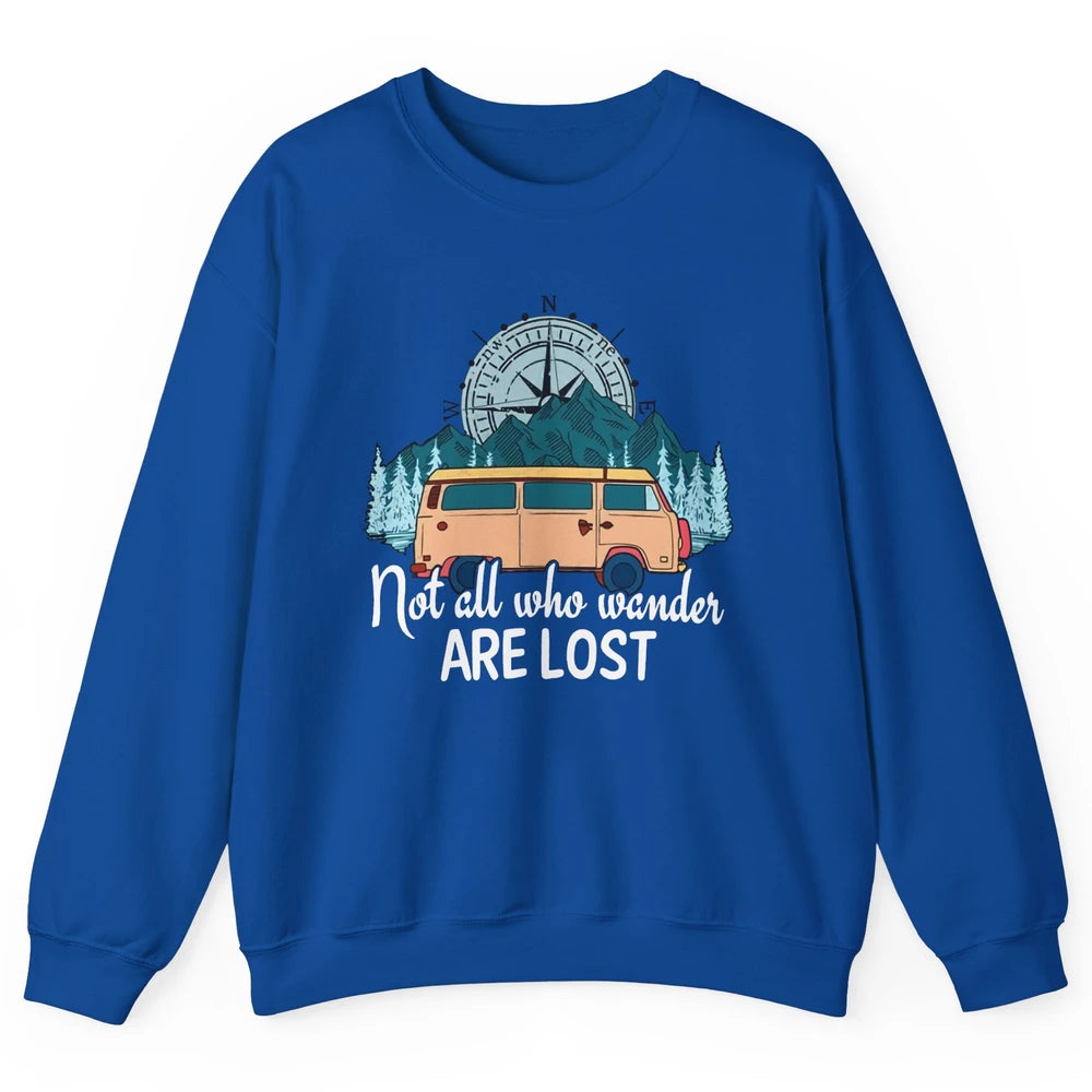 Vintage Compass Not All Who Wander Are Lost Camping Trailer Unisex Crewneck Sweatshirt