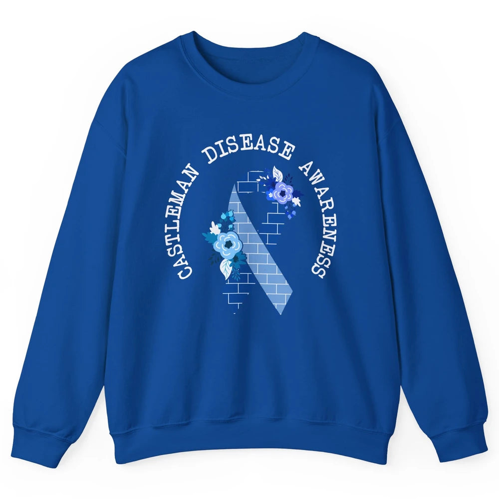 Castleman Disease Awareness Floral Blue Ribbon Rare Disease Unisex Crewneck Sweatshirt