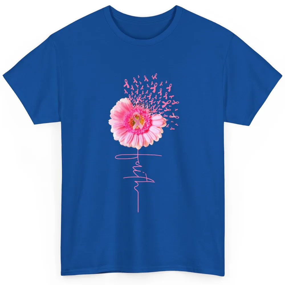 Faith Daisy Sunflower Pink Ribbon Breast Cancer Awareness Classic Unisex T-Shirt