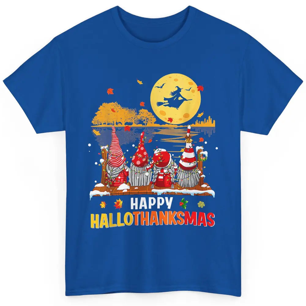 Merry Christmas Gnomes Happy Halloween Witch Xmas Lights Classic Unisex T-Shirt