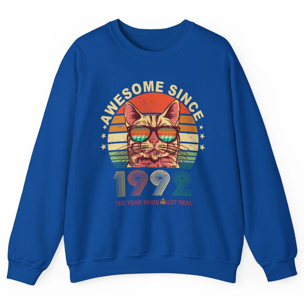 Vintage Cat Glasses Awesome Since 1992 30th Birthday Gift Unisex Crewneck Sweatshirt