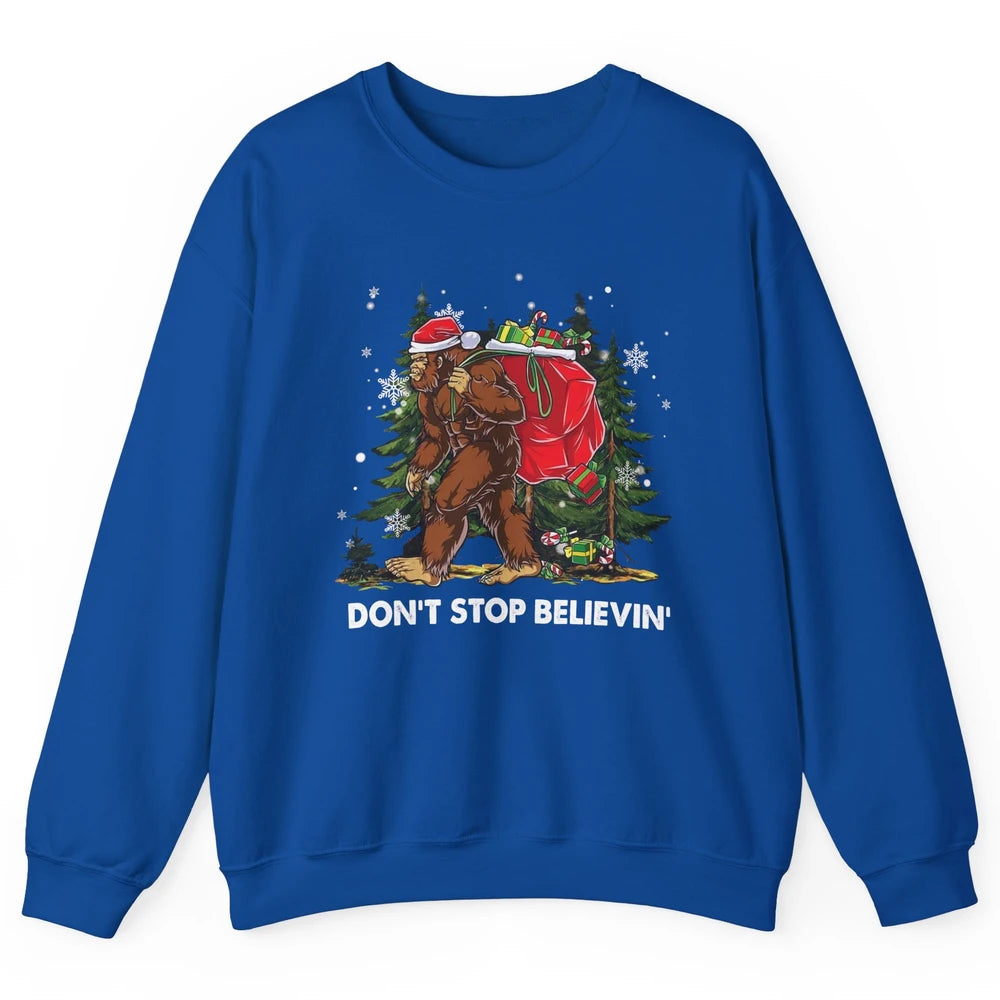 Funny Santa Bigfoot Don’t Stop Believing Christmas Tree Gift Unisex Crewneck Sweatshirt