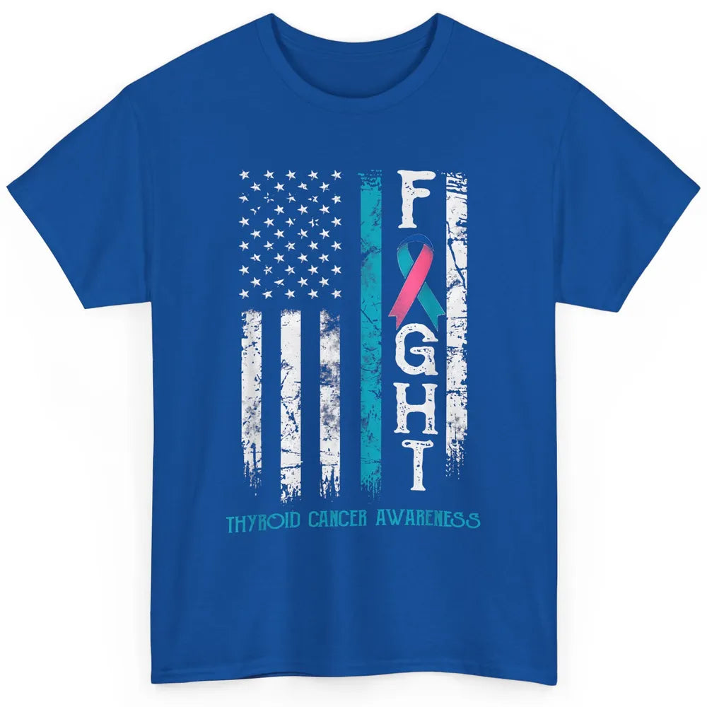 Thyroid Cancer Awareness Blue Pink Teal Ribbon Fight Flag Classic Unisex T-Shirt