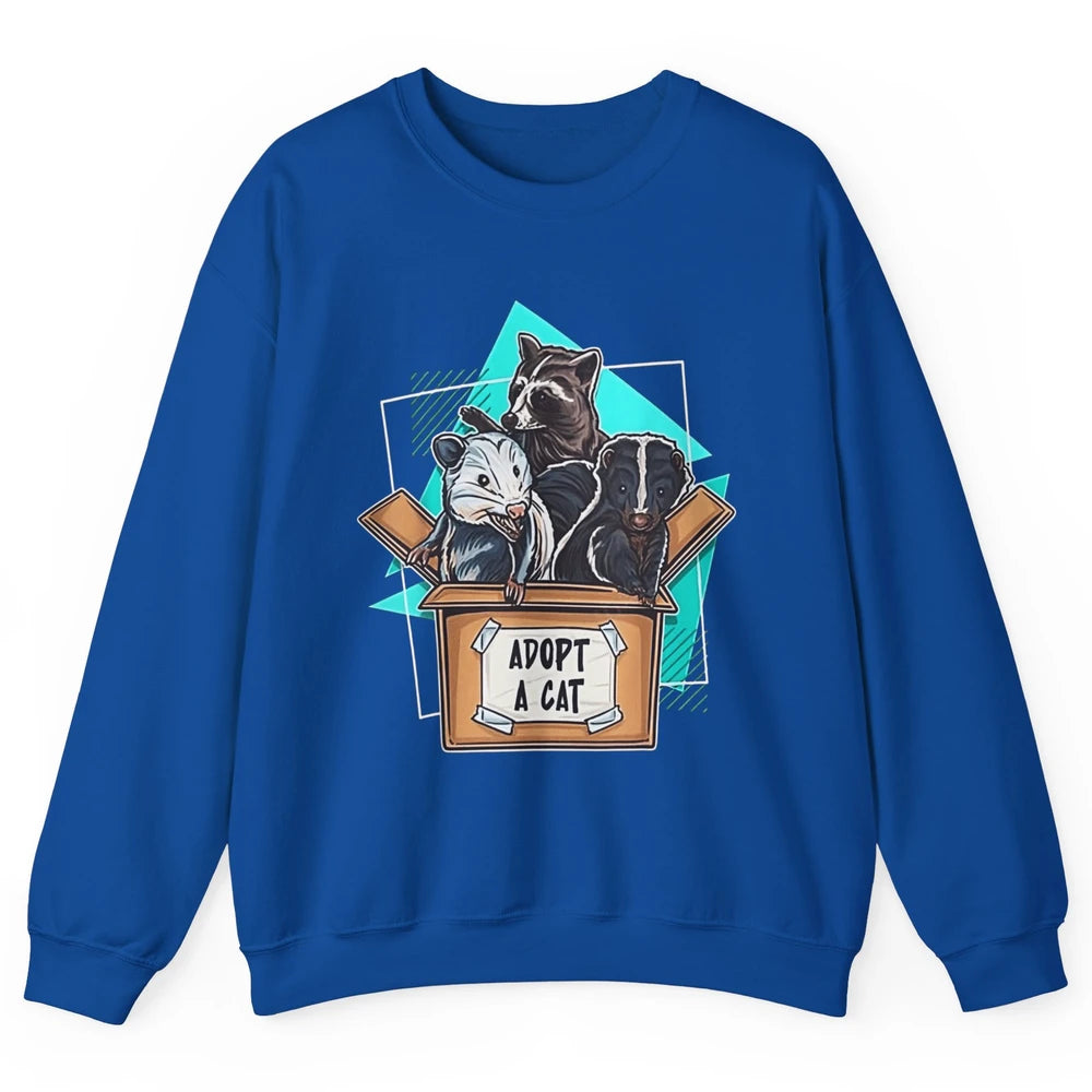 Adopt Forbidden Cats In Box Raccoon Skunks Possum Vaporwave Unisex Crewneck Sweatshirt