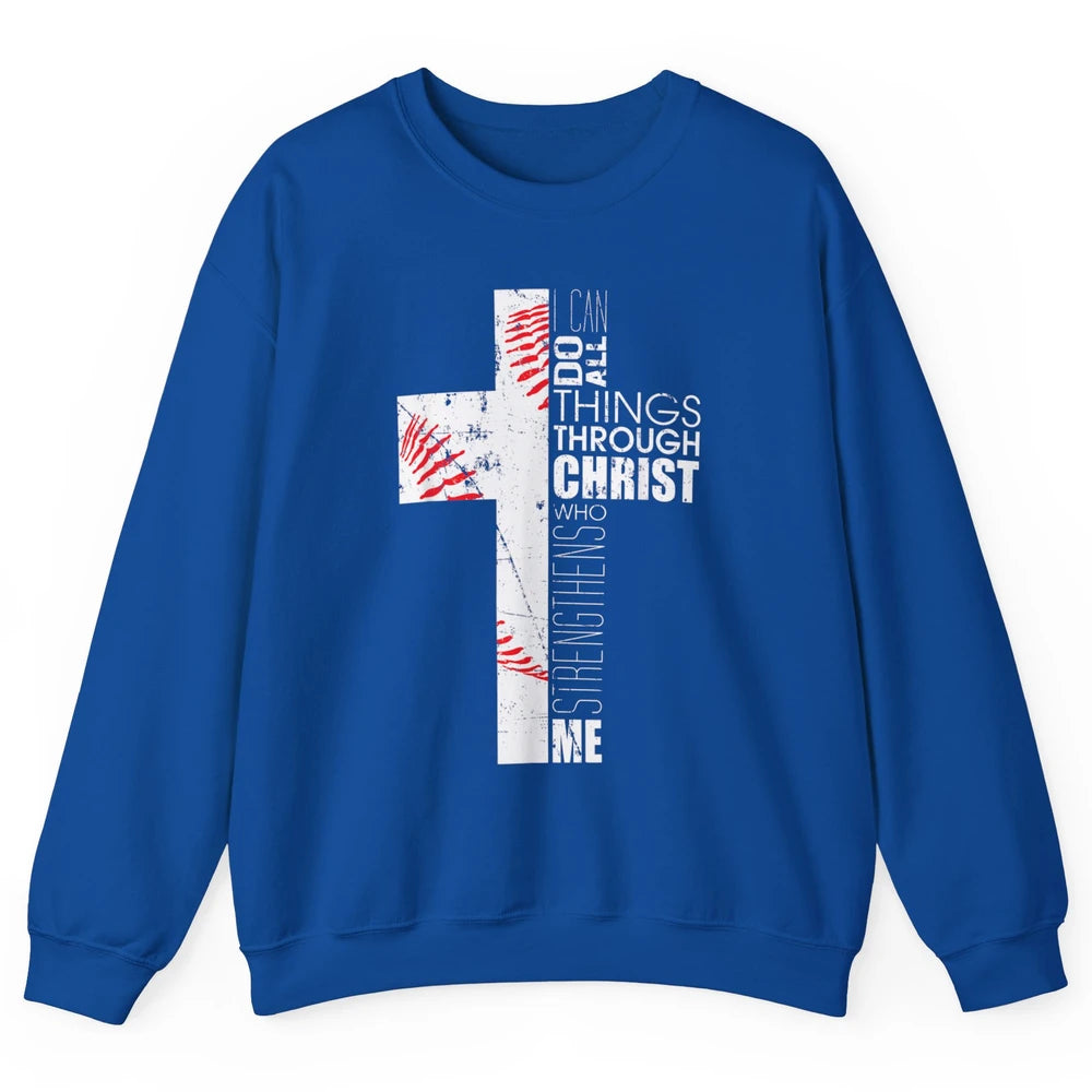 Baseball Christian Cross Bible Verse Softball Sports Day God Unisex Crewneck Sweatshirt