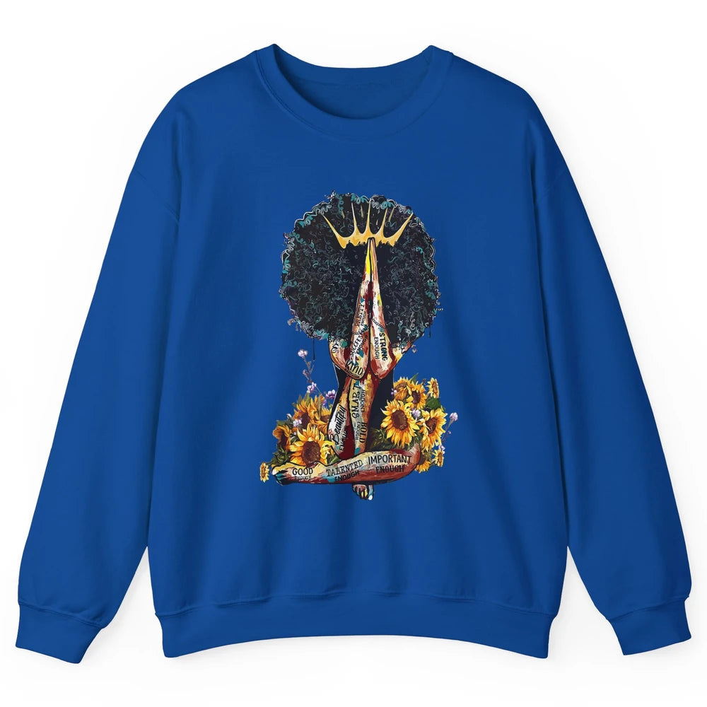 Black Woman Girl Praying African American Lady Black Pride Unisex Crewneck Sweatshirt