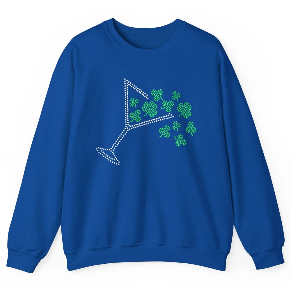 St Patrick's Day Martini Clover Bling Rhinestone Paddy's Day Unisex Crewneck Sweatshirt