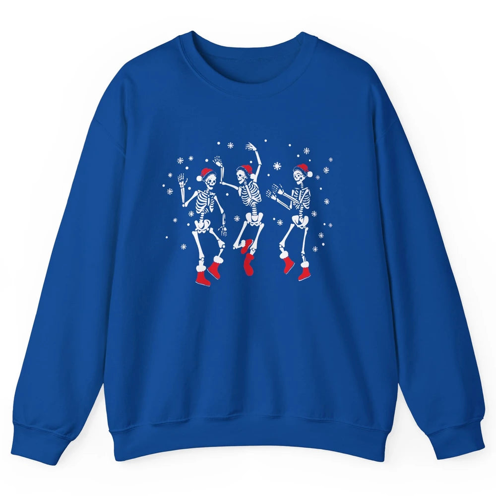 Funny Skeleton Christmas Dancing Snowflakes Santa Skeleton Unisex Crewneck Sweatshirt