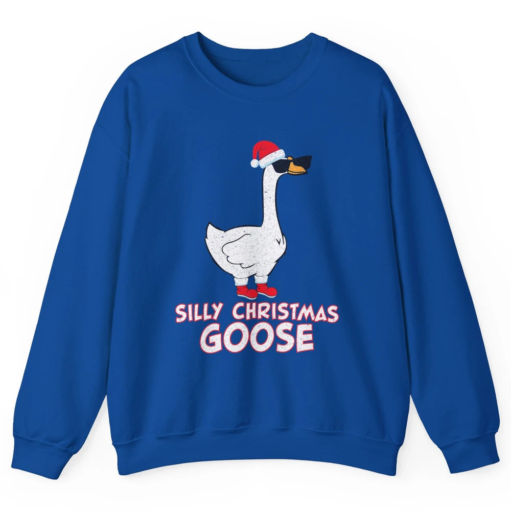 Merry Christmas Cute Silly Xmas Goose Sunglasses Santa Hat Unisex Crewneck Sweatshirt