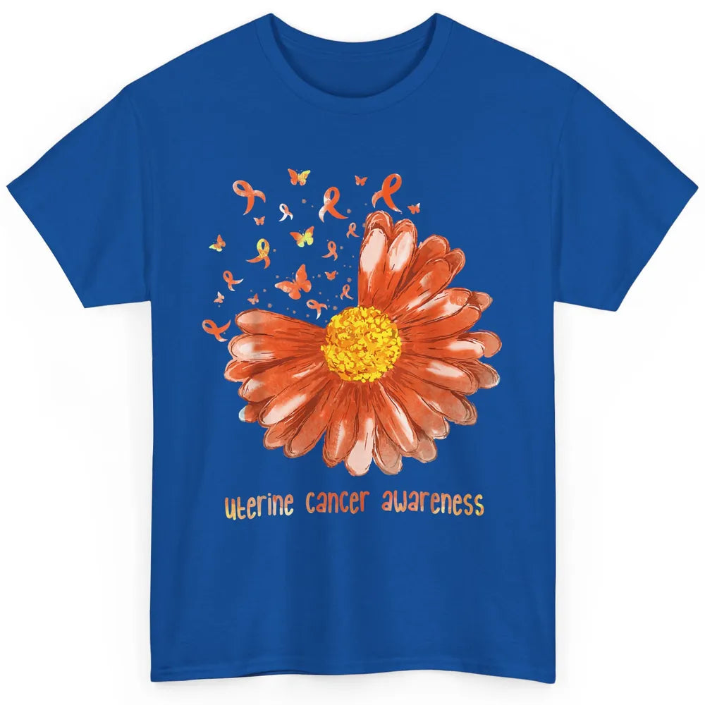 Daisy Butterfly Peach Ribbon Warrior Uterine Cancer Month Classic Unisex T-Shirt