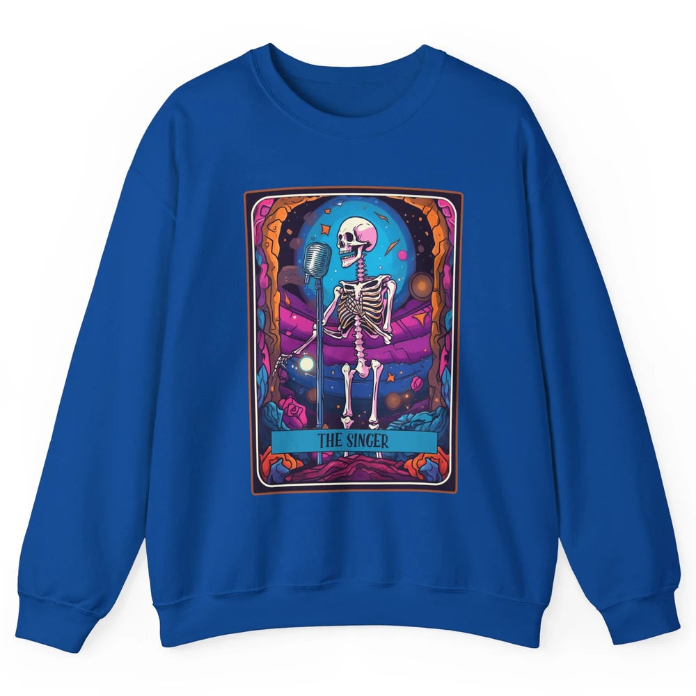 Retro Skeleton Singing The Singer Tarot Card Halloween Unisex Crewneck Sweatshirt