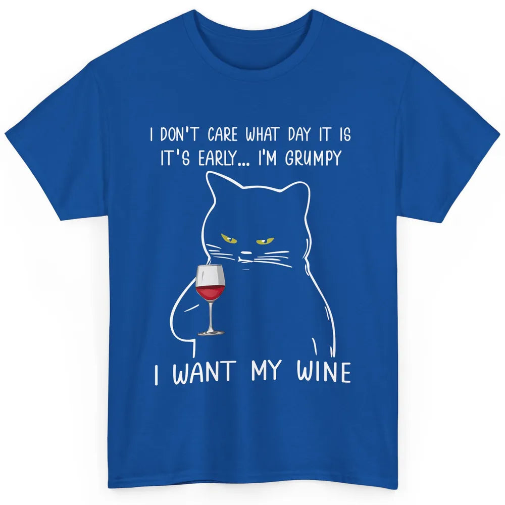 Funny Black Cat It's Early I'm Grumpy I Want My Wine Lovers Classic Unisex T-Shirt