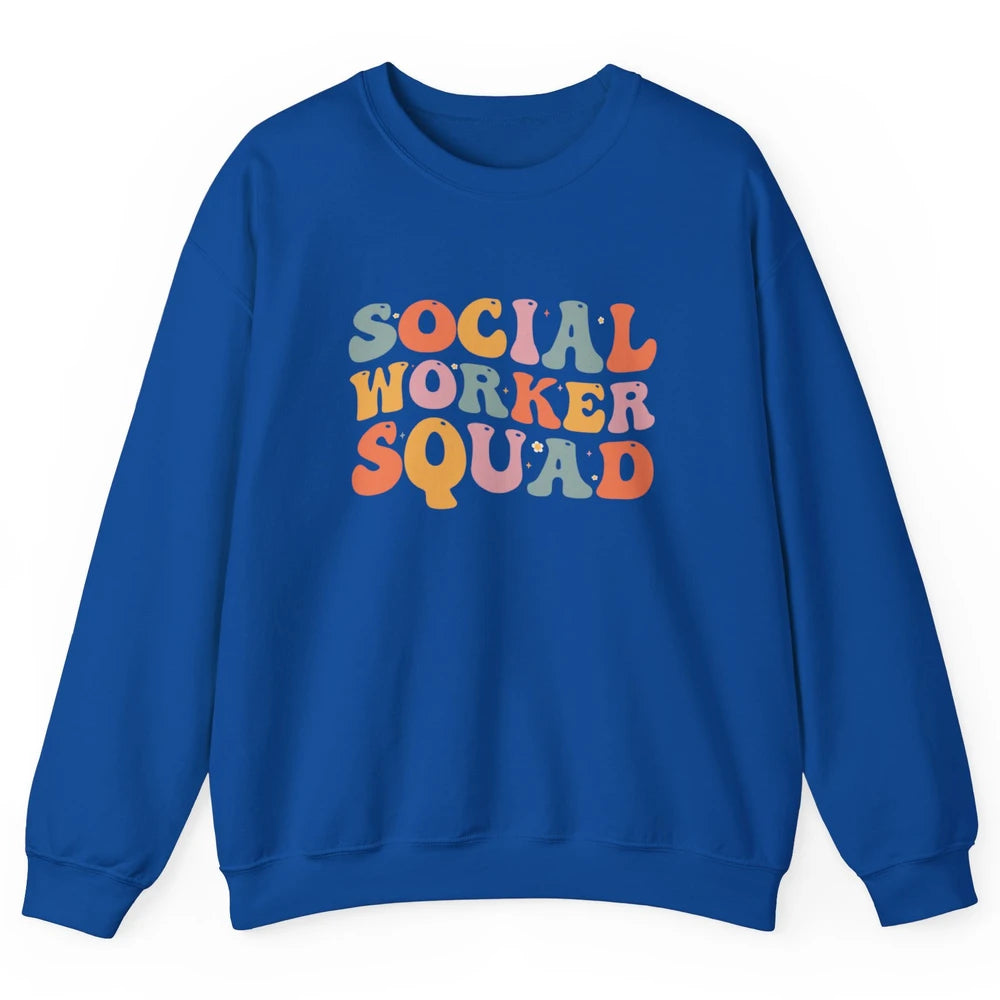 Social Worker Squad Groovy Retro Vintage Rainbow Social Work Unisex Crewneck Sweatshirt