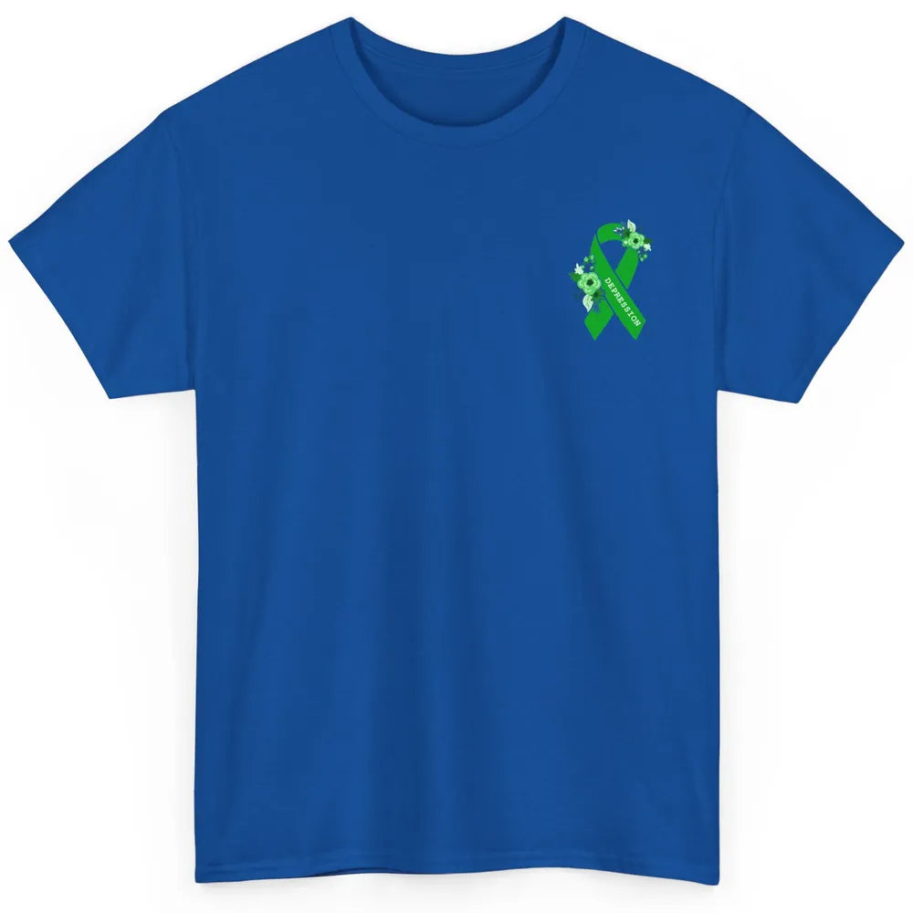 Depression Awareness Floral Green Ribbon Depression Support Classic Unisex T-Shirt