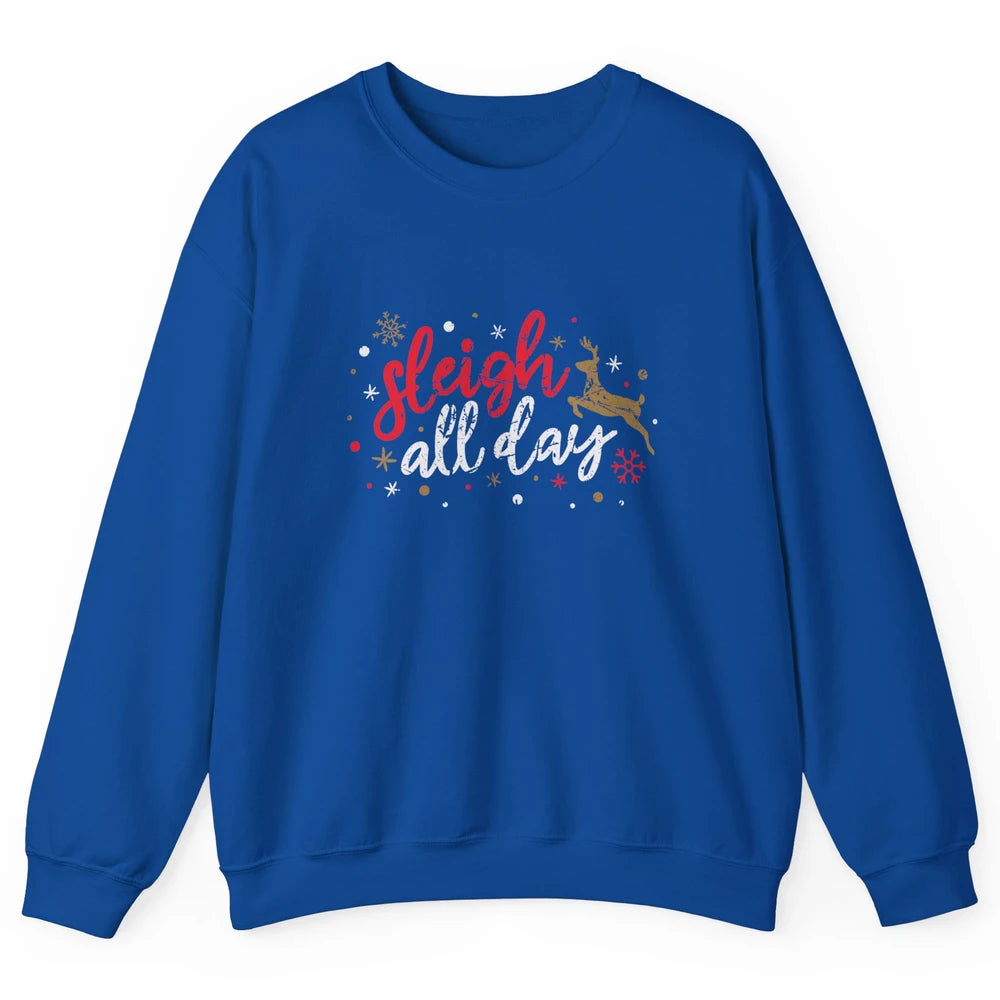 Sleigh All Day Xmas Reindeer Retro Merry Christmas Lights Unisex Crewneck Sweatshirt