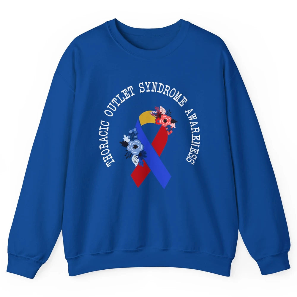 Thoracic Outlet Syndrome Awareness Floral Blue Red Ribbon Unisex Crewneck Sweatshirt