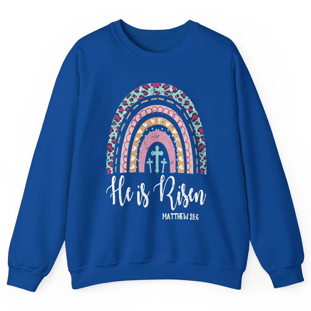 Boho Rainbow He Is Risen Leopard Western Christian Western Unisex Crewneck Sweatshirt