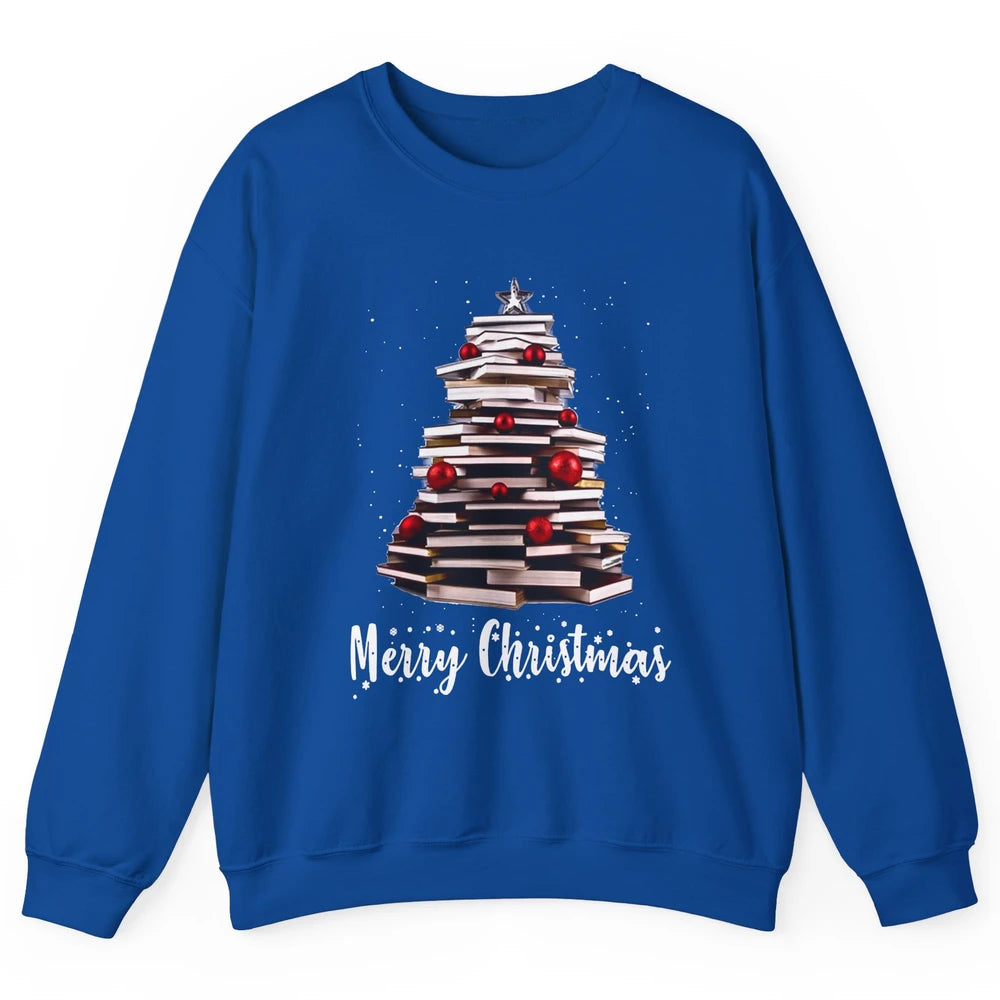 Funny Book Christmas Tree Book Reading Lovers Chritmas Gift Unisex Crewneck Sweatshirt