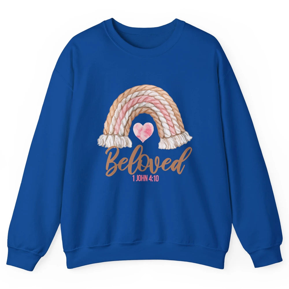 Beloved Christian Women Vintage Rainbow Bible Verse Heart Unisex Crewneck Sweatshirt