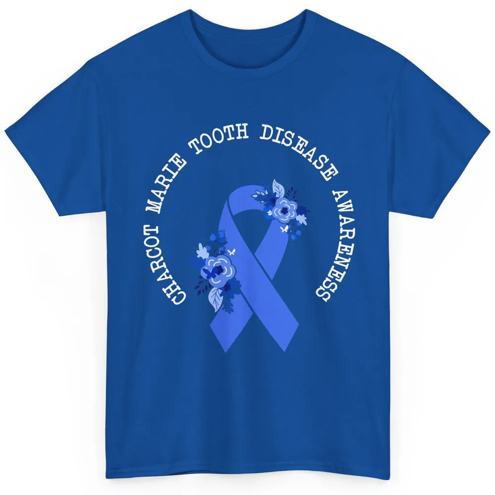 Charcot-marie-tooth Disease Awareness Floral Blue Ribbon Classic Unisex T-Shirt