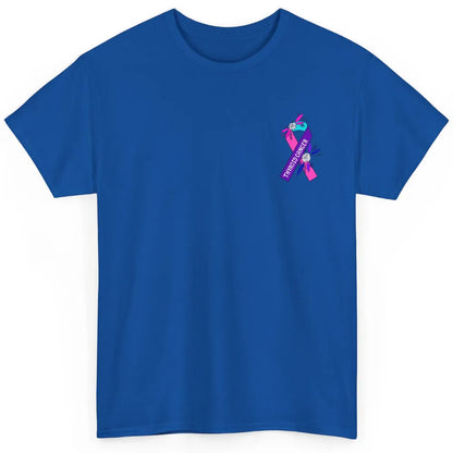 Thyroid Cancer Awareness Purple Pink Ribbon Pocket Size Gift Classic Unisex T-Shirt