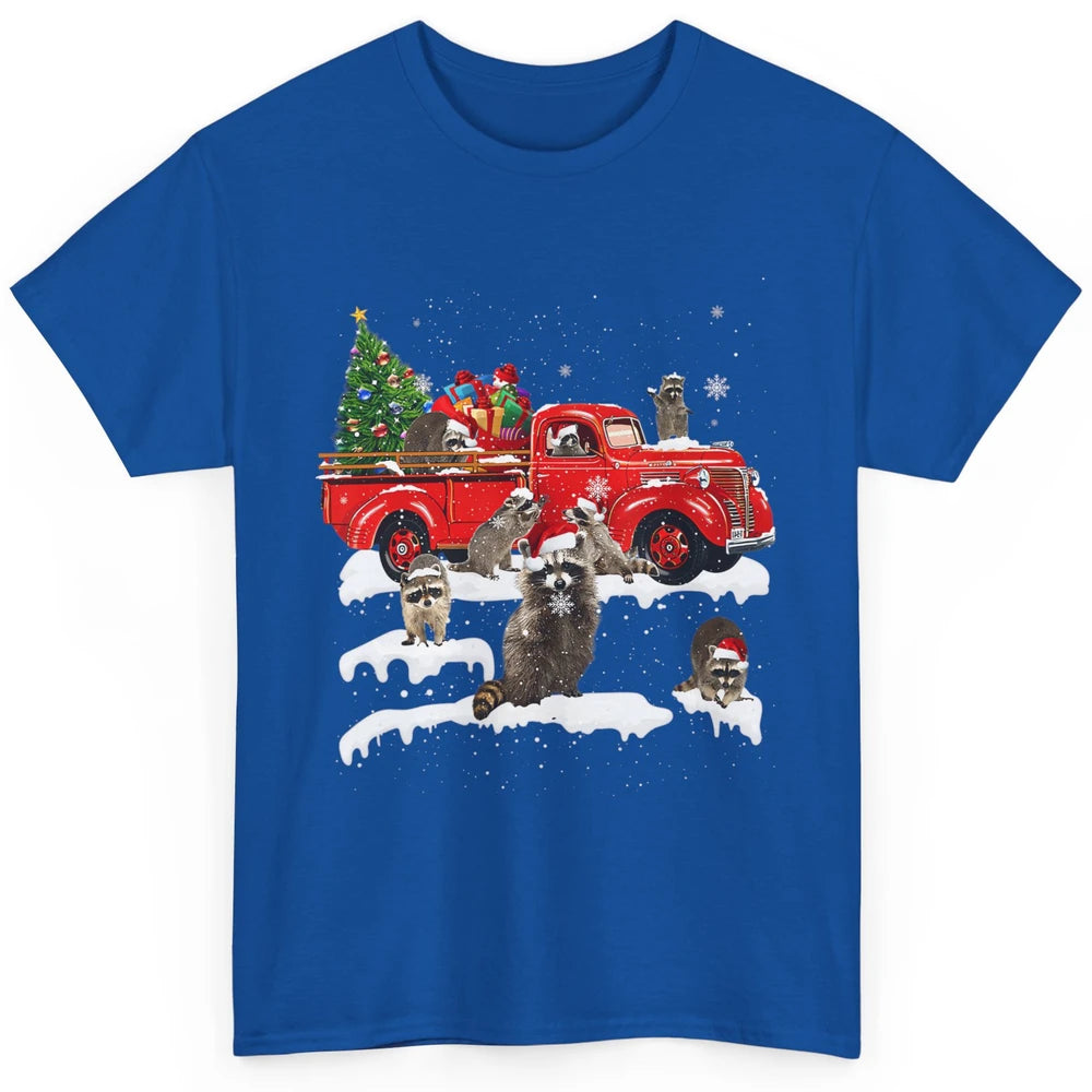 Funny Red Truck Raccoon Xmas Tree Lights Merry Christmas Classic Unisex T-Shirt