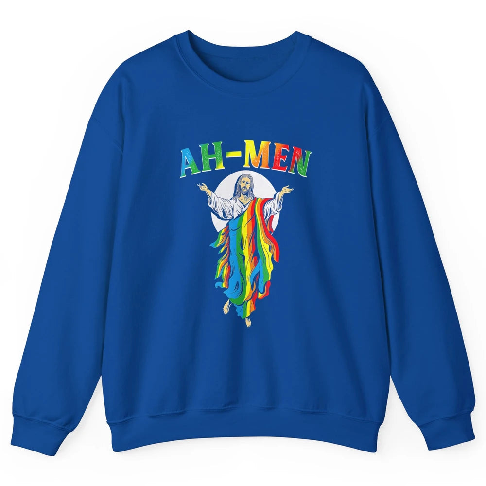 Ah Men LGBT Gay Pride Jesus Christian God Rainbow Flag Love Unisex Crewneck Sweatshirt