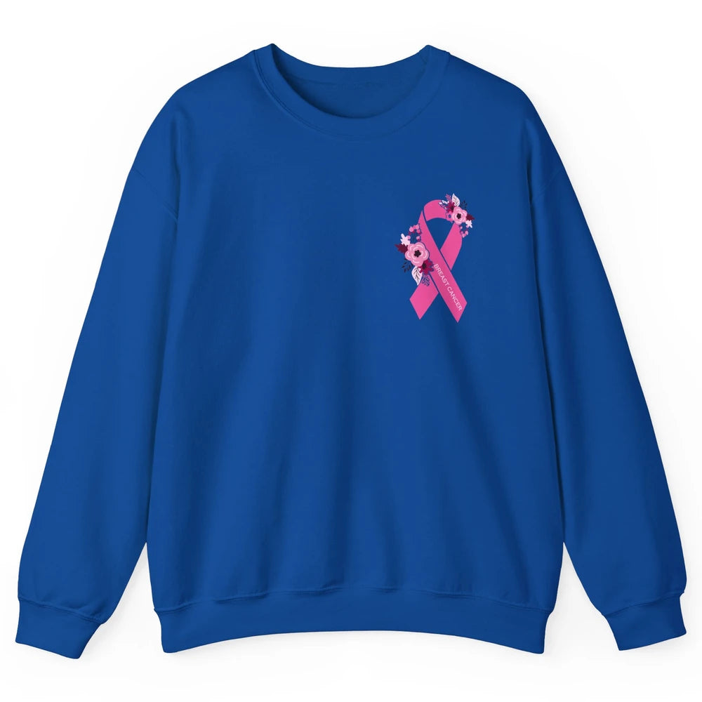 Breast Cancer Awareness Floral Pink Ribbon Pocket Size Gift Unisex Crewneck Sweatshirt