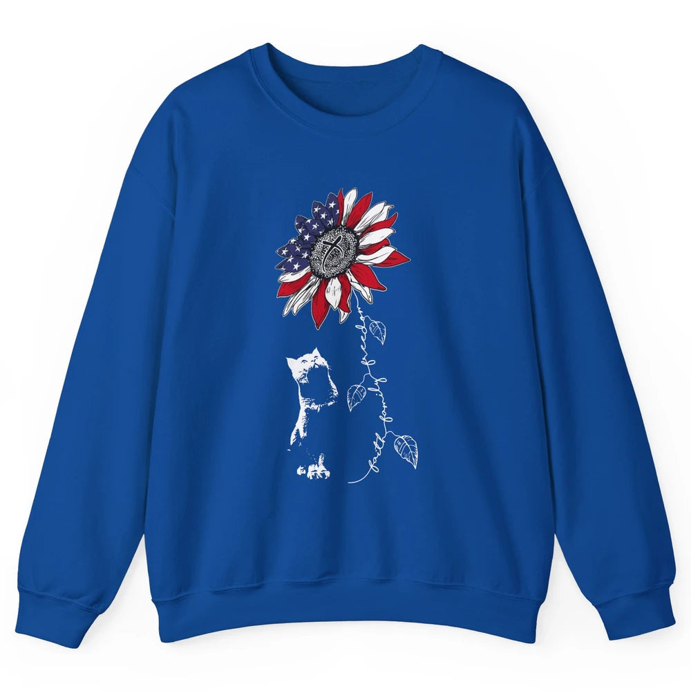 Cat Sunflower 4th Of July Patriotic Faith Family Freedom Unisex Crewneck Sweatshirt