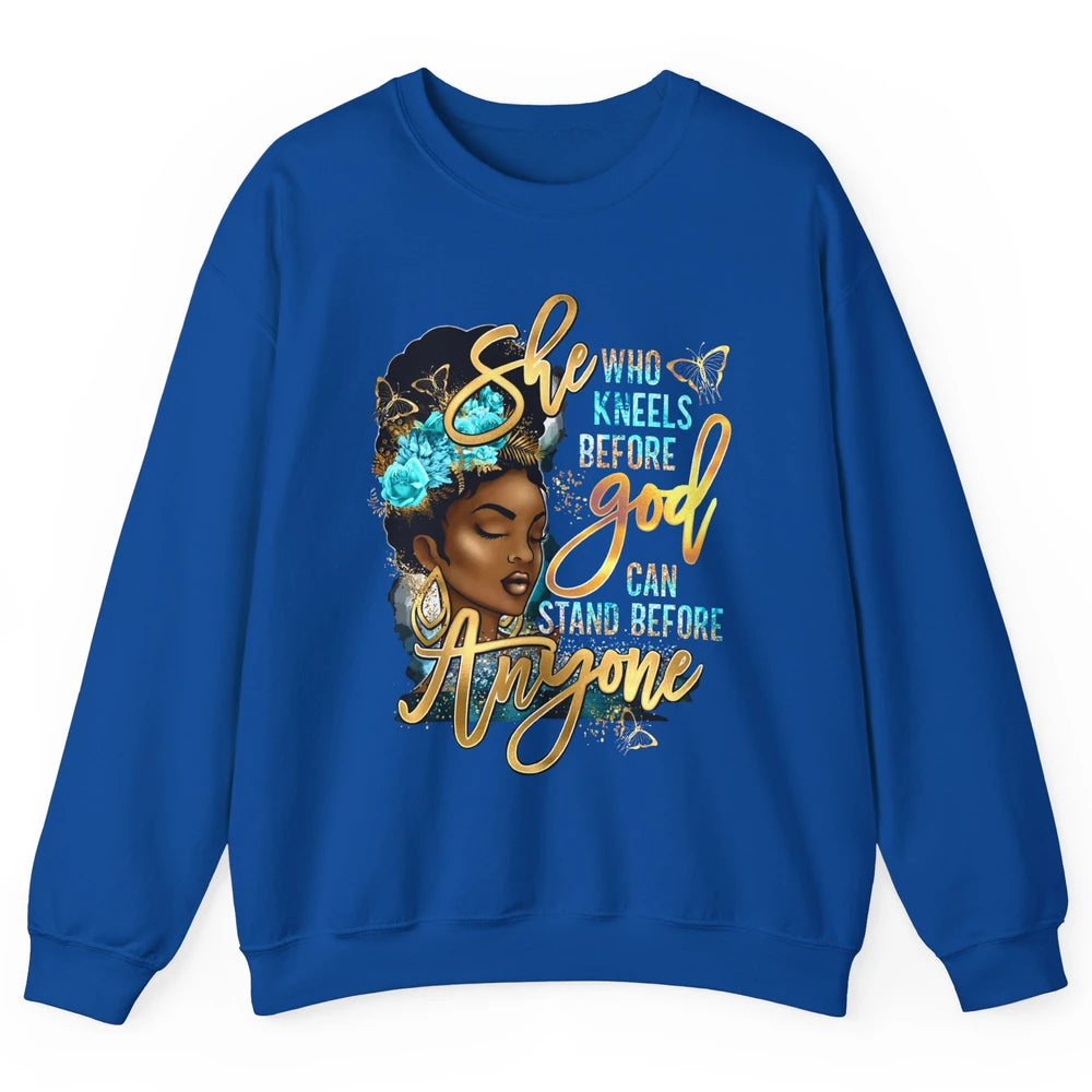 Black Girl She Who Kneels Before God Christian Afro Women Unisex Crewneck Sweatshirt