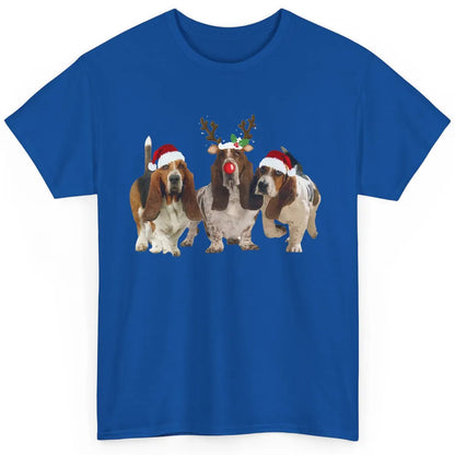 Basset Hound Santa Hats And Reindeer Horns Christmas Dog Mom Classic Unisex T-Shirt