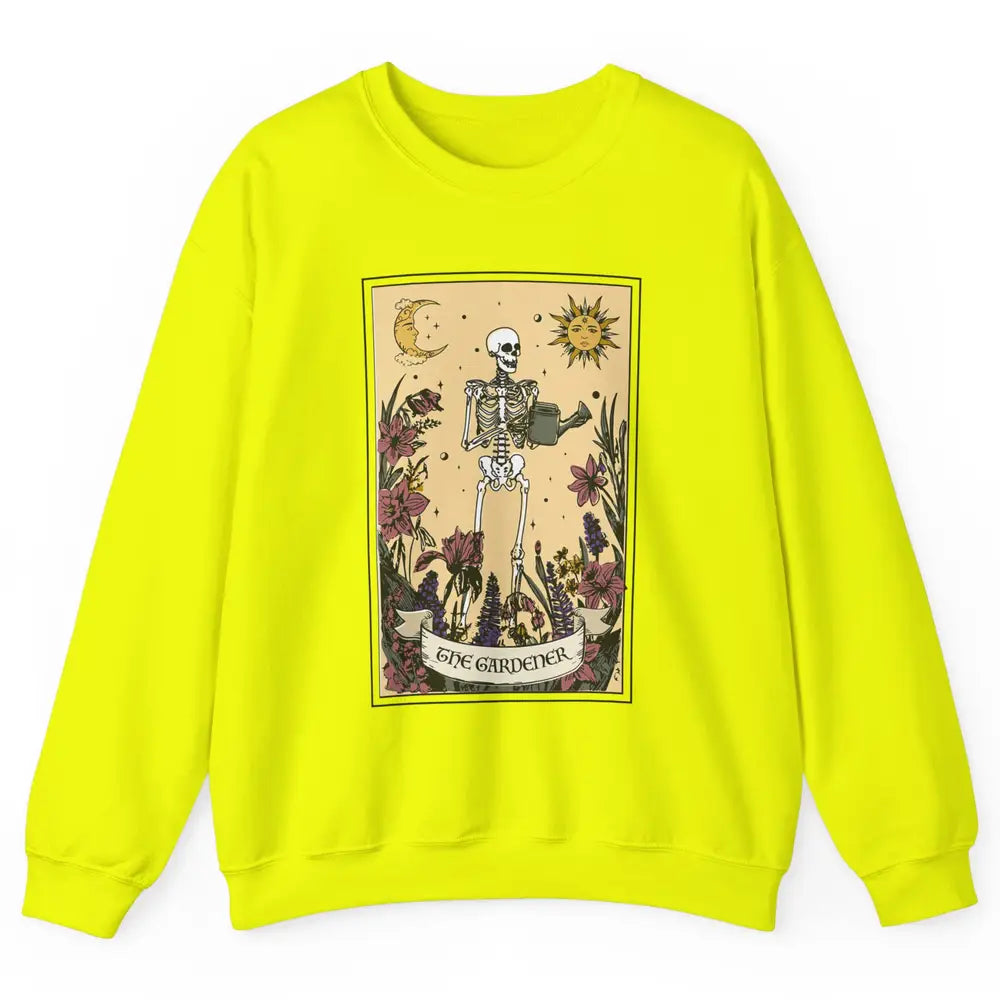 Retro Skeleton The Gardener Tarot Card Plant Lady Halloween Unisex Crewneck Sweatshirt