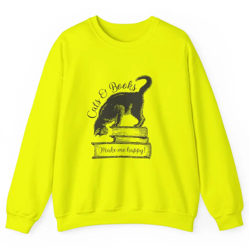 Black Cat Make Me Happy Reading Book Retro Kitten Bookish Unisex Crewneck Sweatshirt