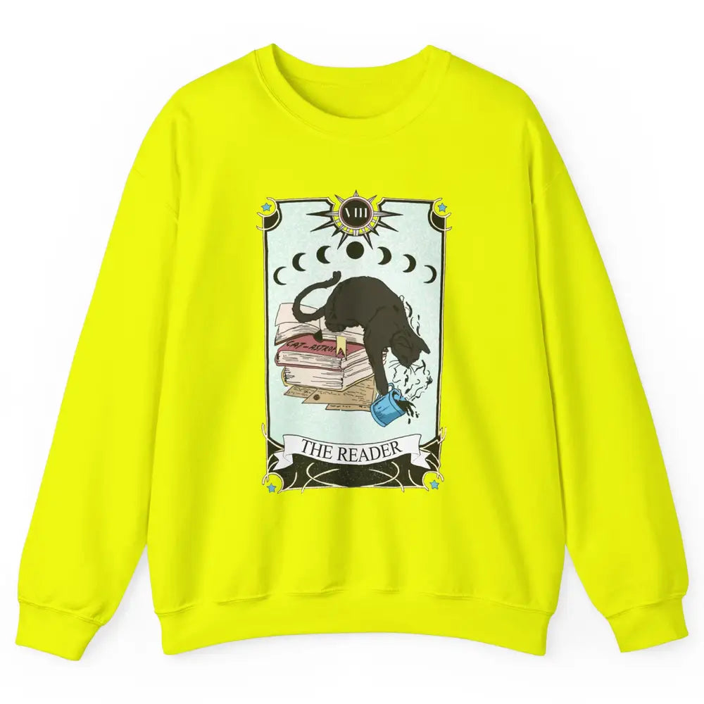 Witchy Black Cat The Reader Tarot Card Mystic Celestial Moon Unisex Crewneck Sweatshirt